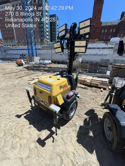 2022 Allmand NLV3GR (4) LED Light Fixture 350W, 23' Vertical Mast, 3kW Prime, Towable, Deep Sea L401, Leveling Jacks, Yanmar T4F 5.8hp