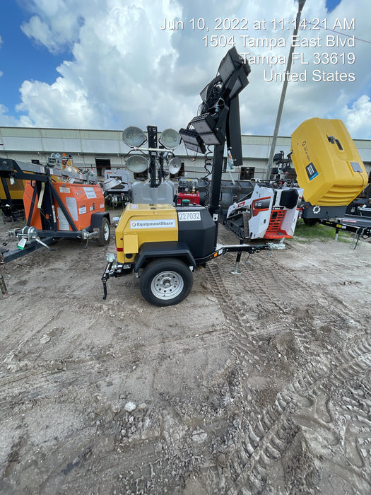 2022 Allmand NLV3GR (4) LED Light Fixture 350W, 23' Vertical Mast, 3kW Prime, Towable, Deep Sea L401, Leveling Jacks, Yanmar T4F 5.8hp