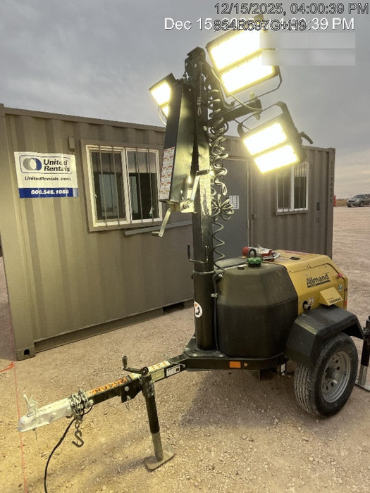2022 Allmand NLV3GR (4) LED Light Fixture 350W, 23' Vertical Mast, 3kW Prime, Towable, ES Decals, T3