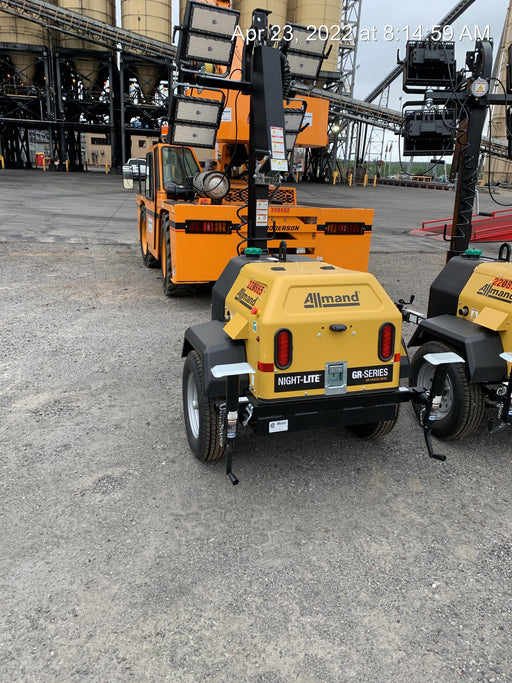 2022 Allmand NLV3GR (4) LED Light Fixture 350W, 23' Vertical Mast, 3kW Prime, Towable, Deep Sea L401, Leveling Jacks, Yanmar T4F 5.8hp