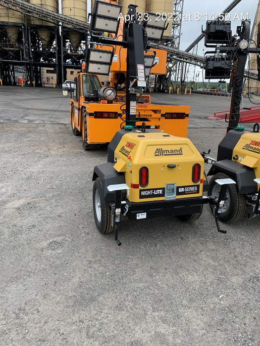 2022 Allmand NLV3GR (4) LED Light Fixture 350W, 23' Vertical Mast, 3kW Prime, Towable, Deep Sea L401, Leveling Jacks, Yanmar T4F 5.8hp