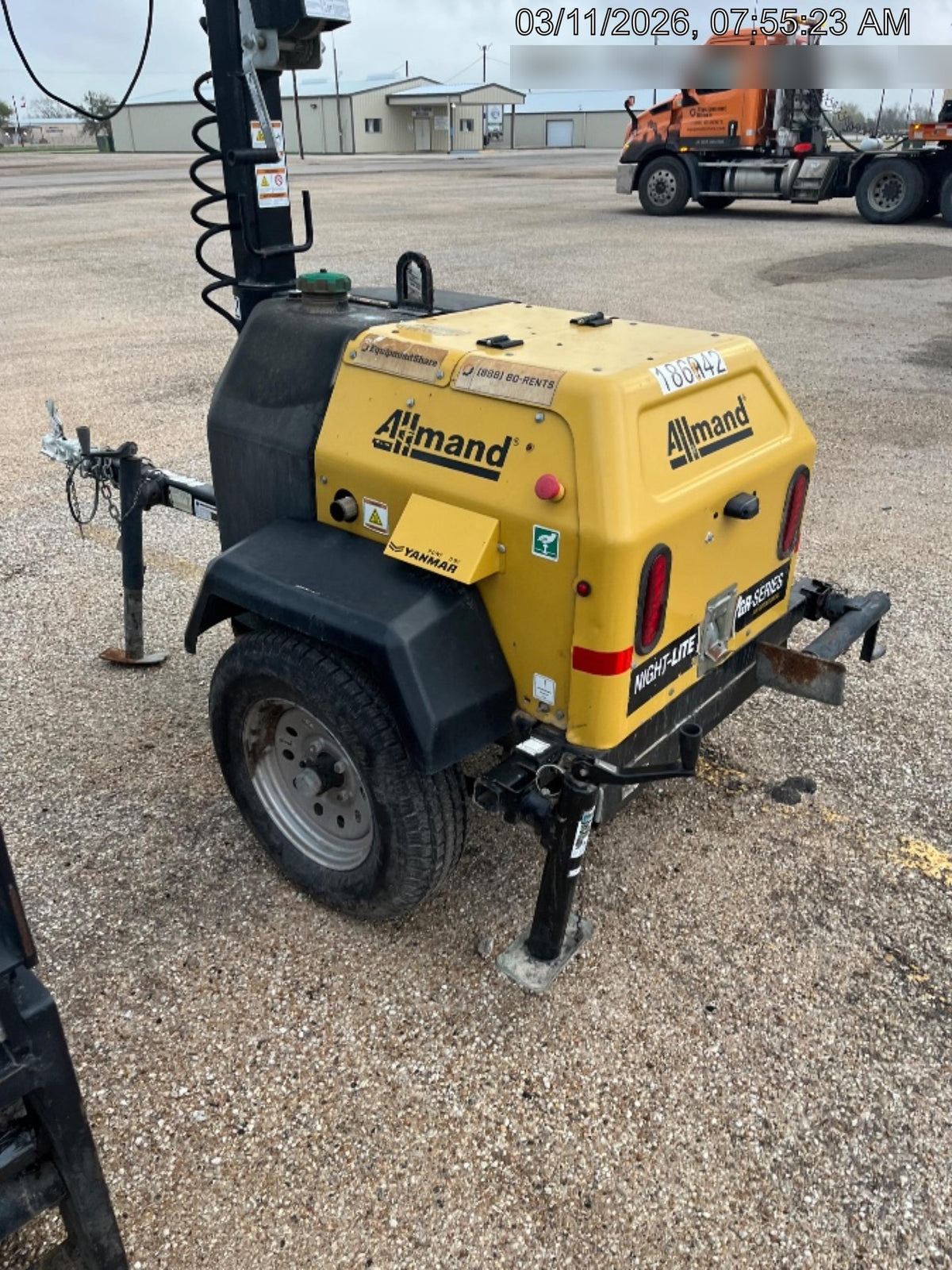 Allmand NLV3GR (4) LED Light Fixture 350W, 23' Vertical Mast, 3kW Prime, Towable, Deep Sea L401, Leveling Jacks, Yanmar T4F 5.8hp