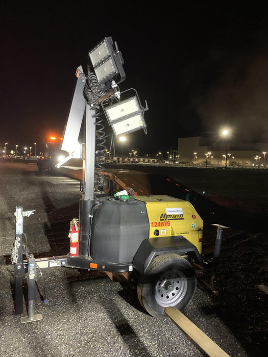 2020 Allmand NLV3GR (4) LED Light Fixture 350W, 23' Vertical Mast, 3kW Prime, Towable, Deep Sea L401, Leveling Jacks, Yanmar T4F 5.8hp