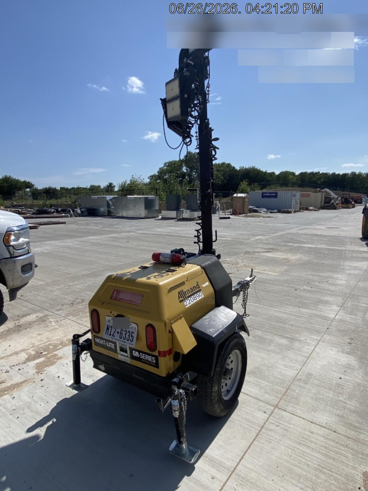 2022 Allmand NLV3GR (4) LED Light Fixture 350W, 23' Vertical Mast, 3kW Prime, Towable, Deep Sea L401, Leveling Jacks, Yanmar T4F 5.8hp
