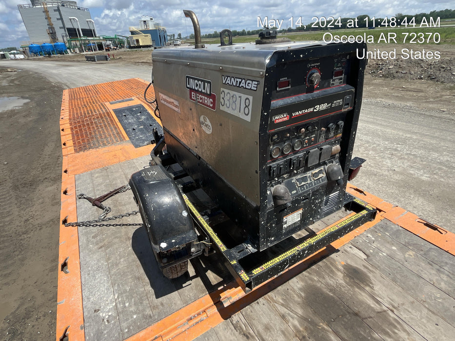 2019 Lincoln Electric Vantage 322 Welder Ready-Pak 3, Two wheel trailer, Fender and Light kit, Cable Rack