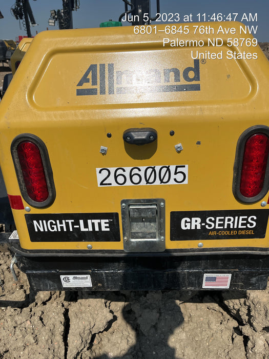 2022 Allmand NLV3GR (4) LED Light Fixture 350W, 23' Vertical Mast, 3kW Prime, Towable, ES Decals, T3