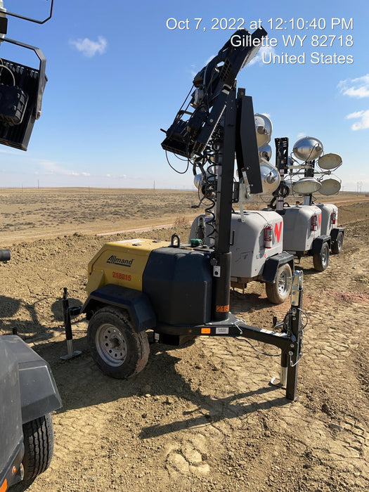 2022 Allmand NLV3GR (4) LED Light Fixture 350W, 23' Vertical Mast, 3kW Prime, Towable, Deep Sea L401, Leveling Jacks, Yanmar T4F 5.8hp