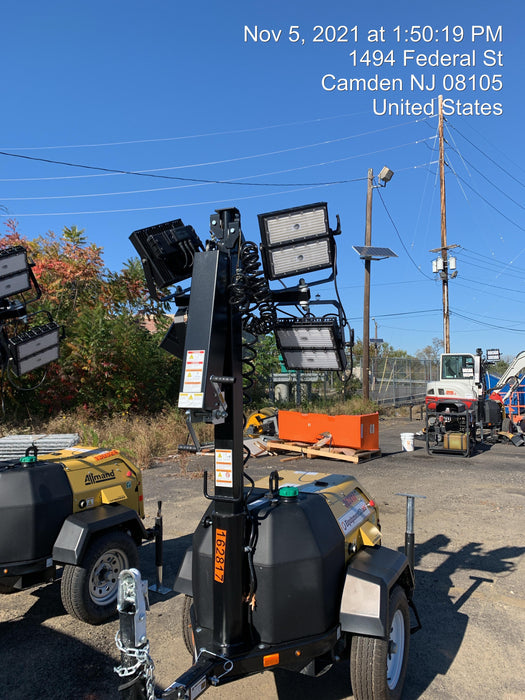 2021 Allmand NLV3GR (4) LED Light Fixture 350W, 23' Vertical Mast, 3kW Prime, Towable, Deep Sea L401, Leveling Jacks, Yanmar T4F 5.8hp