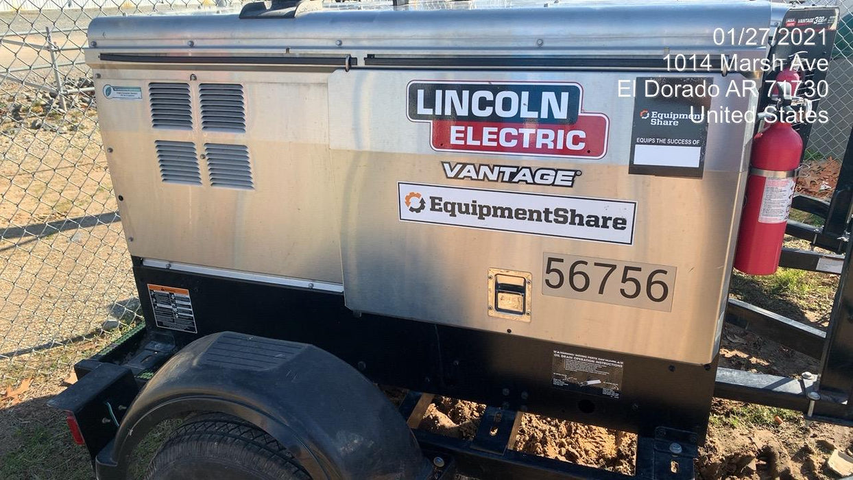 2019 Lincoln Electric Vantage 322 Welder Ready-Pak 3, Two wheel trailer, Fender and Light kit, Cable Rack
