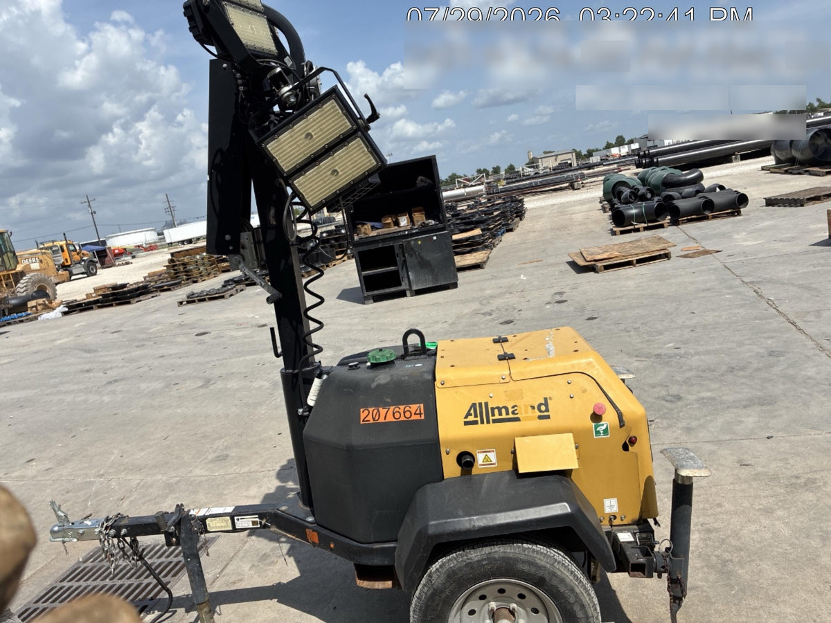 2022 Allmand NLV3GR (4) LED Light Fixture 350W, 23' Vertical Mast, 3kW Prime, Towable, Deep Sea L401, Leveling Jacks, Yanmar T4F 5.8hp