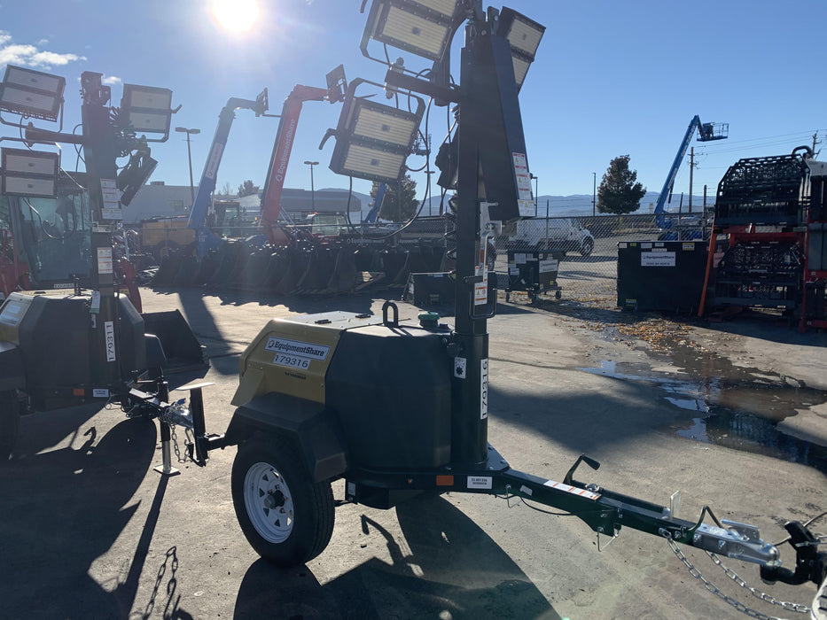 Allmand NLV3GR (4) LED Light Fixture 350W, 23' Vertical Mast, 3kW Prime, Towable, Deep Sea L401, Leveling Jacks, Yanmar T4F 5.8hp