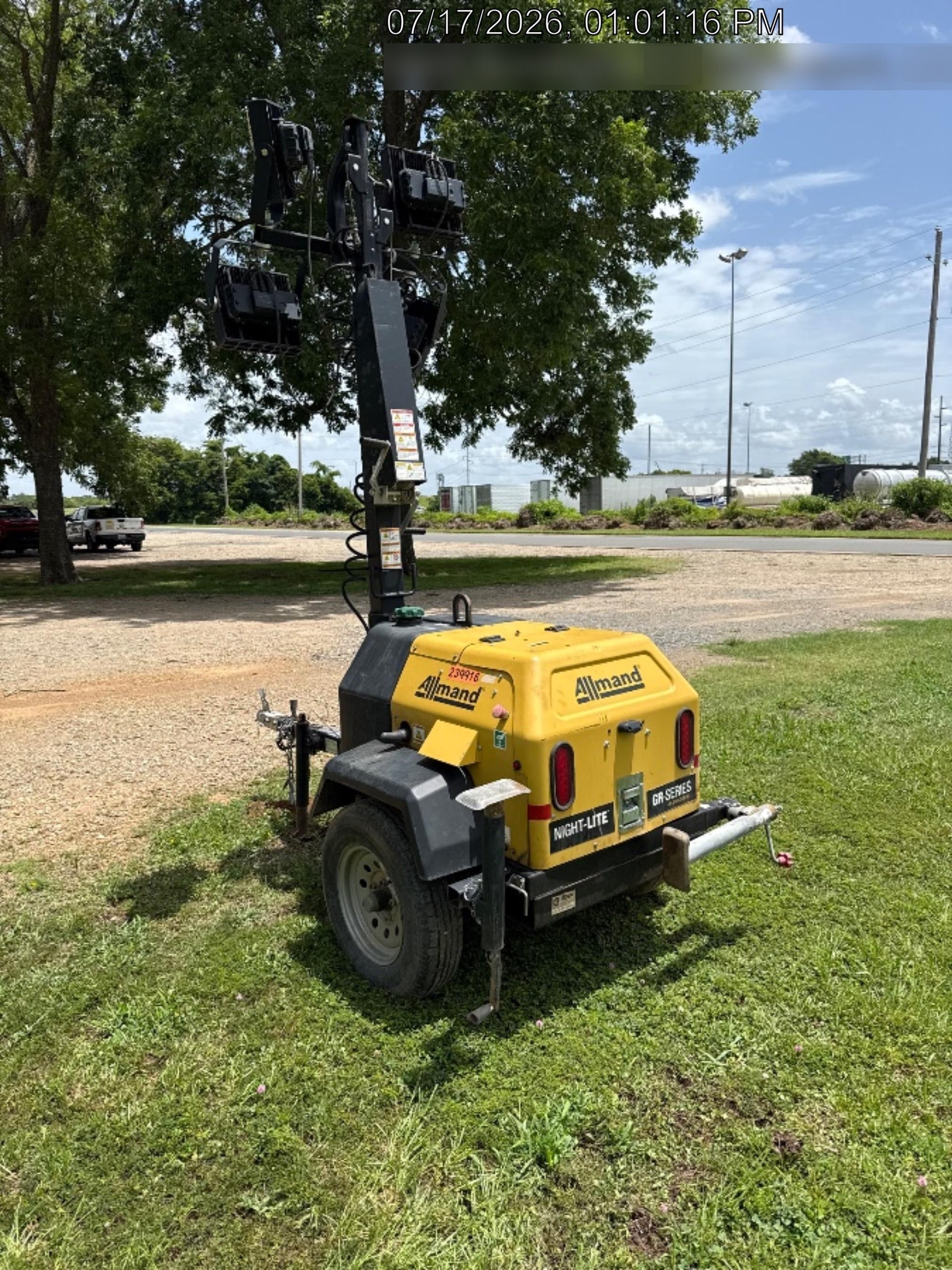 2022 Allmand NLV3GR (4) LED Light Fixture 350W, 23' Vertical Mast, 3kW Prime, Towable, Deep Sea L401, Leveling Jacks, Yanmar T4F 5.8hp