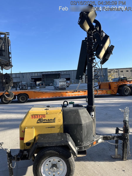 2021 Allmand NLV3GR (4) LED Light Fixture 350W, 23' Vertical Mast, 3kW Prime, Towable, Deep Sea L401, Leveling Jacks, Yanmar T4F 5.8hp