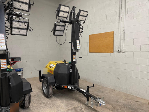 Allmand NLV3GR (4) LED Light Fixture 350W, 23' Vertical Mast, 3kW Prime, Towable, Deep Sea L401, Leveling Jacks, Yanmar T4F 5.8hp