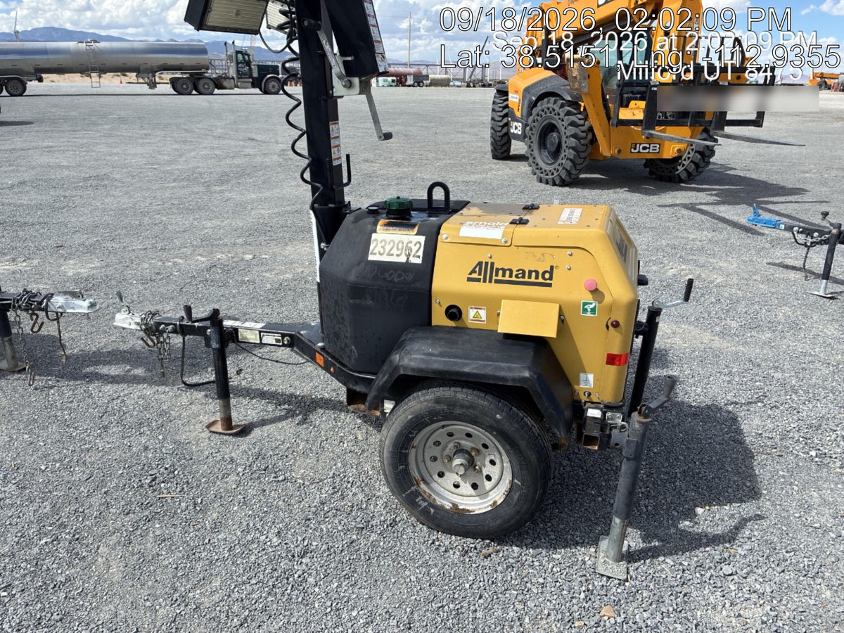 2022 Allmand NLV3GR (4) LED Light Fixture 350W, 23' Vertical Mast, 3kW Prime, Towable, Deep Sea L401, Leveling Jacks, Yanmar T4F 5.8hp