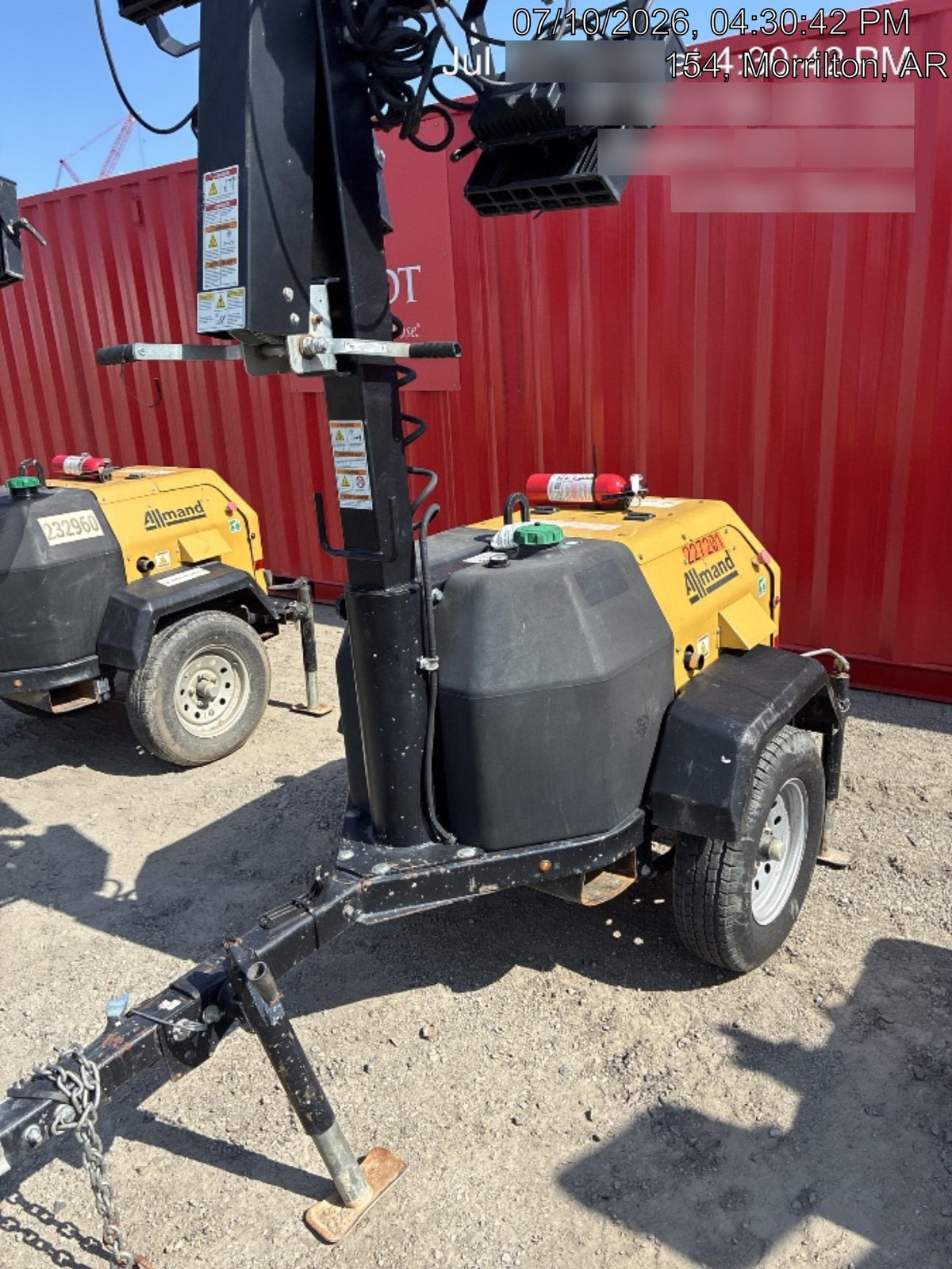 2022 Allmand NLV3GR (4) LED Light Fixture 350W, 23' Vertical Mast, 3kW Prime, Towable, Deep Sea L401, Leveling Jacks, Yanmar T4F 5.8hp