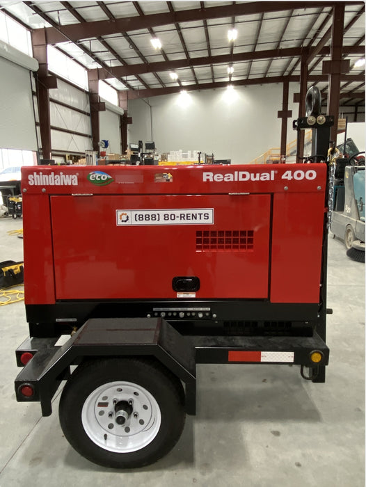 2022 Shindaiwa DGW400MDL Kubota D902 Engine, 23 HP, Dual Op Welder, Wire, Arc, Droop Stick, Tig, and CC Stick Functionality, Simulphase, 3 Phase and 1 Phase Gen Output, Single Axle NB Trlr, Slr Trckl Chrg 12V 12W, Fire Ext