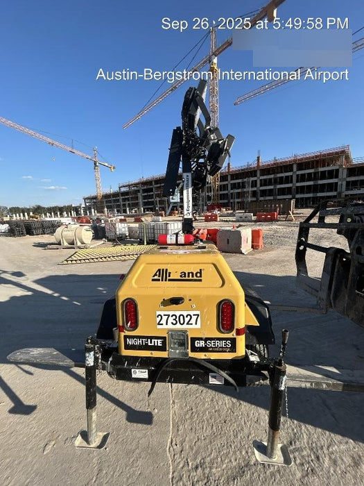 2022 Allmand NLV3GR (4) LED Light Fixture 350W, 23' Vertical Mast, 3kW Prime, Towable, ES Decals, T3