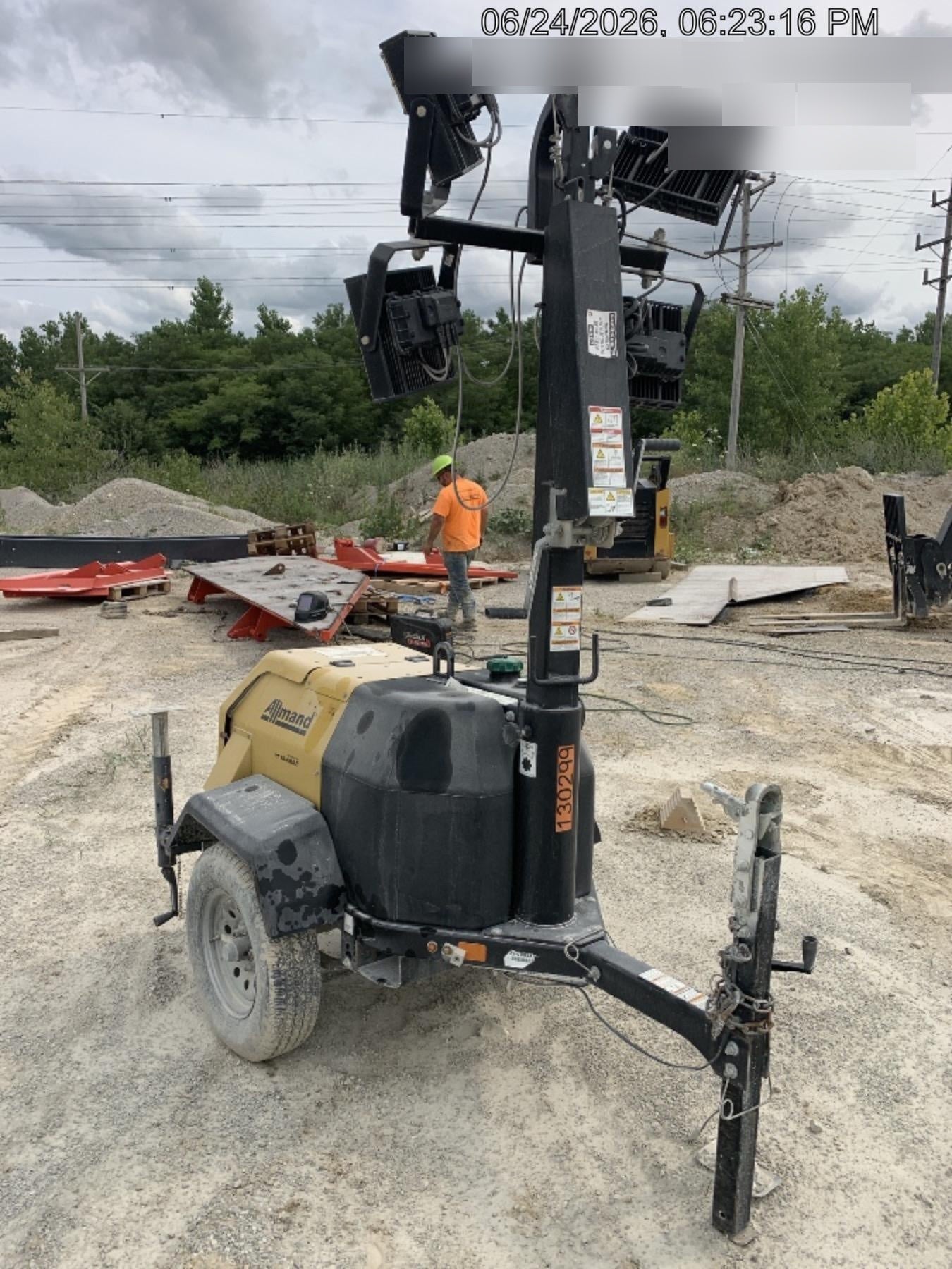 2021 Allmand NLV3GR (4) LED Light Fixture 350W, 23' Vertical Mast, 3kW Prime, Towable, Deep Sea L401, Leveling Jacks, Yanmar T4F 5.8hp