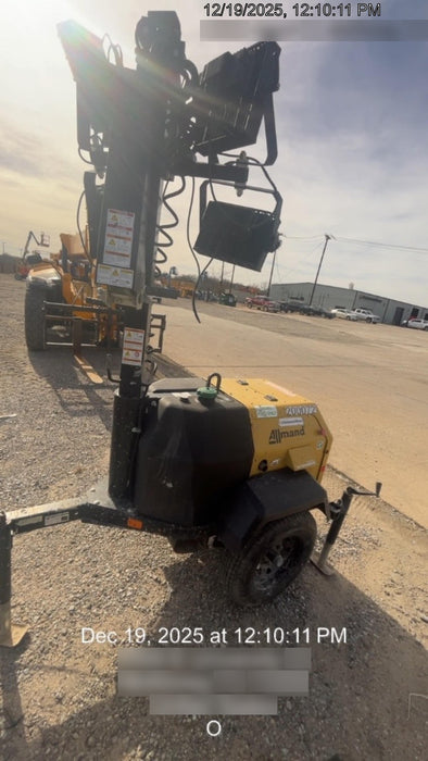 2022 Allmand NLV3GR (4) LED Light Fixture 350W, 23' Vertical Mast, 3kW Prime, Towable, Deep Sea L401, Leveling Jacks, Yanmar T4F 5.8hp