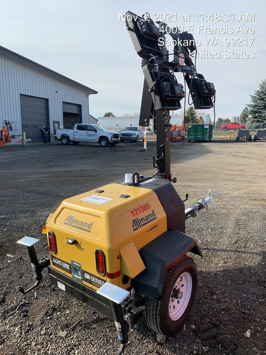 2021 Allmand NLV3GR (4) LED Light Fixture 350W, 23' Vertical Mast, 3kW Prime, Towable, Deep Sea L401, Leveling Jacks, Yanmar T4F 5.8hp