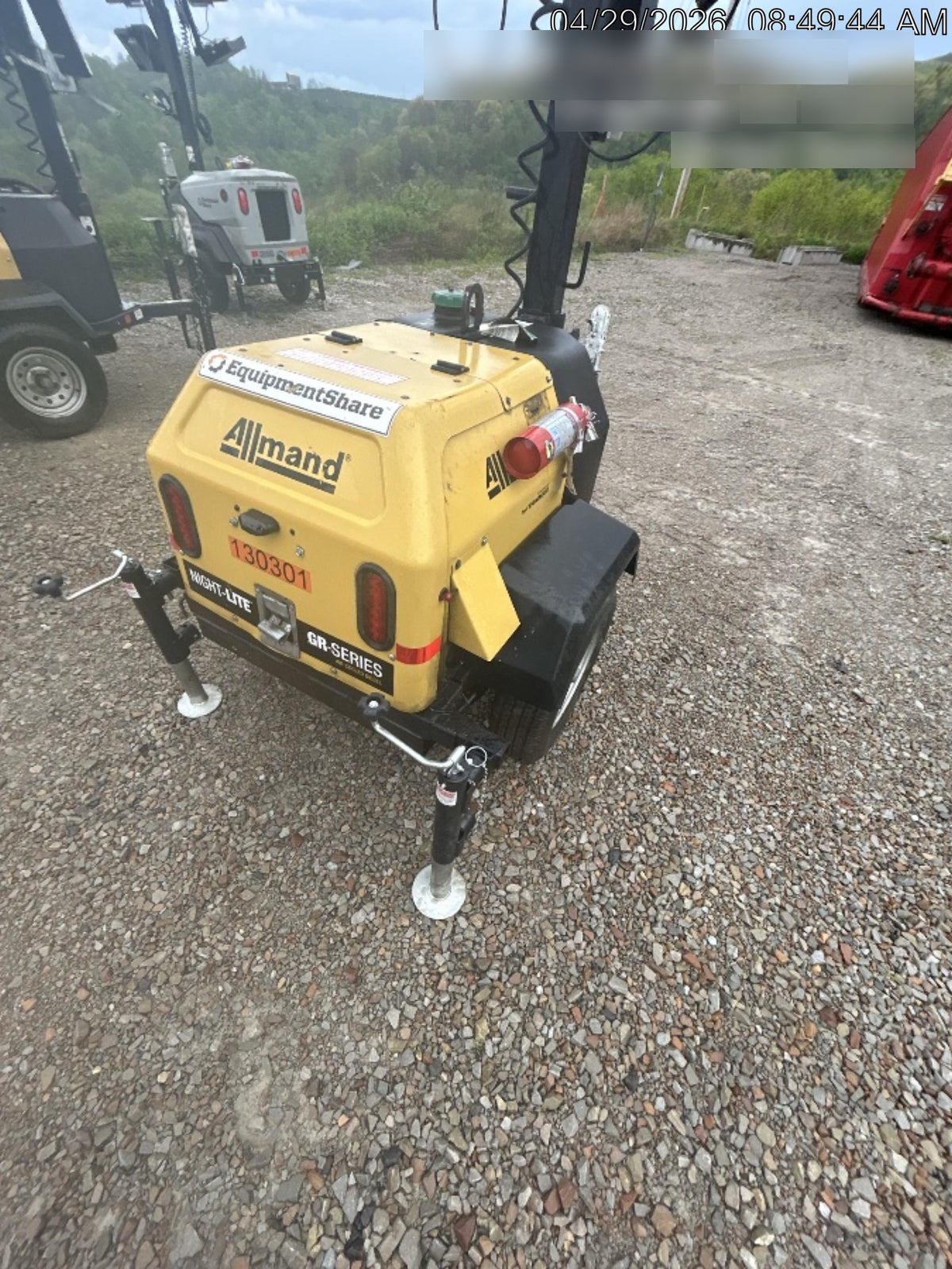 2021 Allmand NLV3GR (4) LED Light Fixture 350W, 23' Vertical Mast, 3kW Prime, Towable, Deep Sea L401, Leveling Jacks, Yanmar T4F 5.8hp