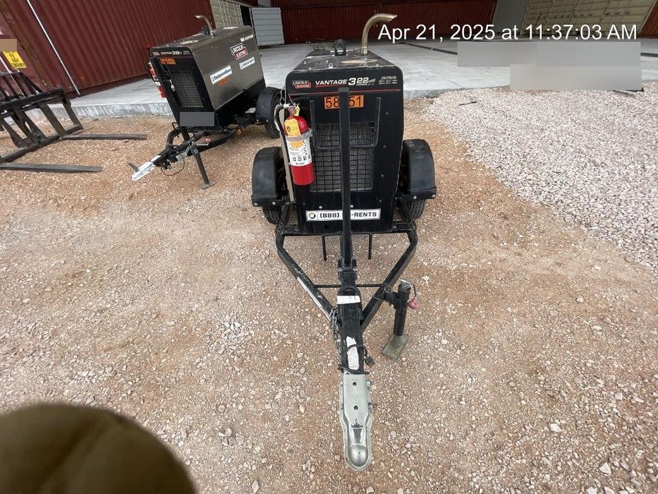 2019 Lincoln Electric Vantage 322 Welder Ready-Pak 3, Two wheel trailer, Fender and Light kit, Cable Rack
