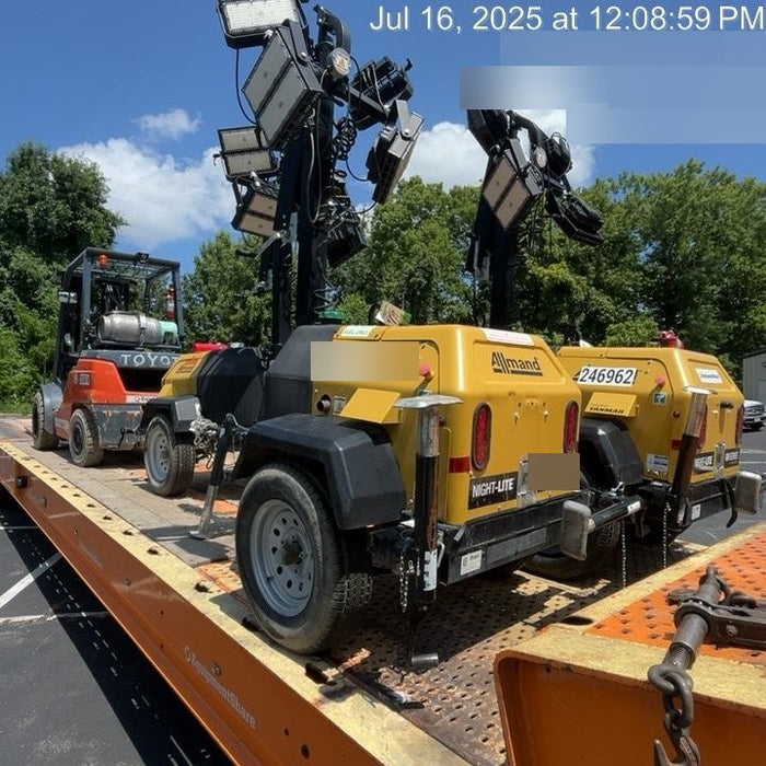 2022 Allmand NLV3GR (4) LED Light Fixture 350W, 23' Vertical Mast, 3kW Prime, Towable, Deep Sea L401, Leveling Jacks, Yanmar T4F 5.8hp