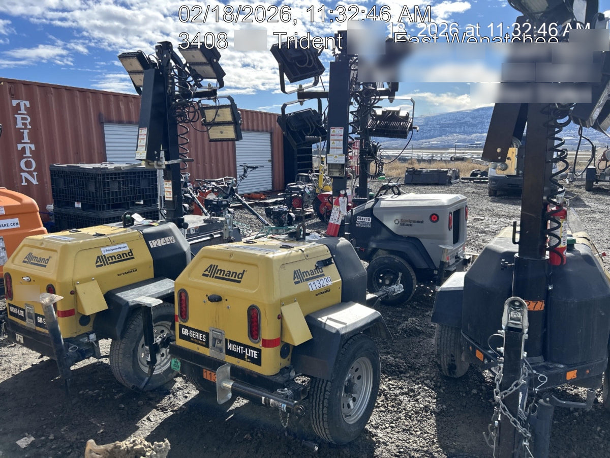 2020 Allmand NLV3GR (4) LED Light Fixture 350W, 23' Vertical Mast, 3kW Prime, Towable, Deep Sea L401, Leveling Jacks, Yanmar T4F 5.8hp
