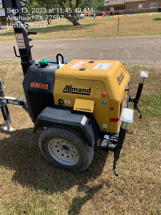 2022 Allmand NLV3GR (4) LED Light Fixture 350W, 23' Vertical Mast, 3kW Prime, Towable, Deep Sea L401, Leveling Jacks, Yanmar T4F 5.8hp