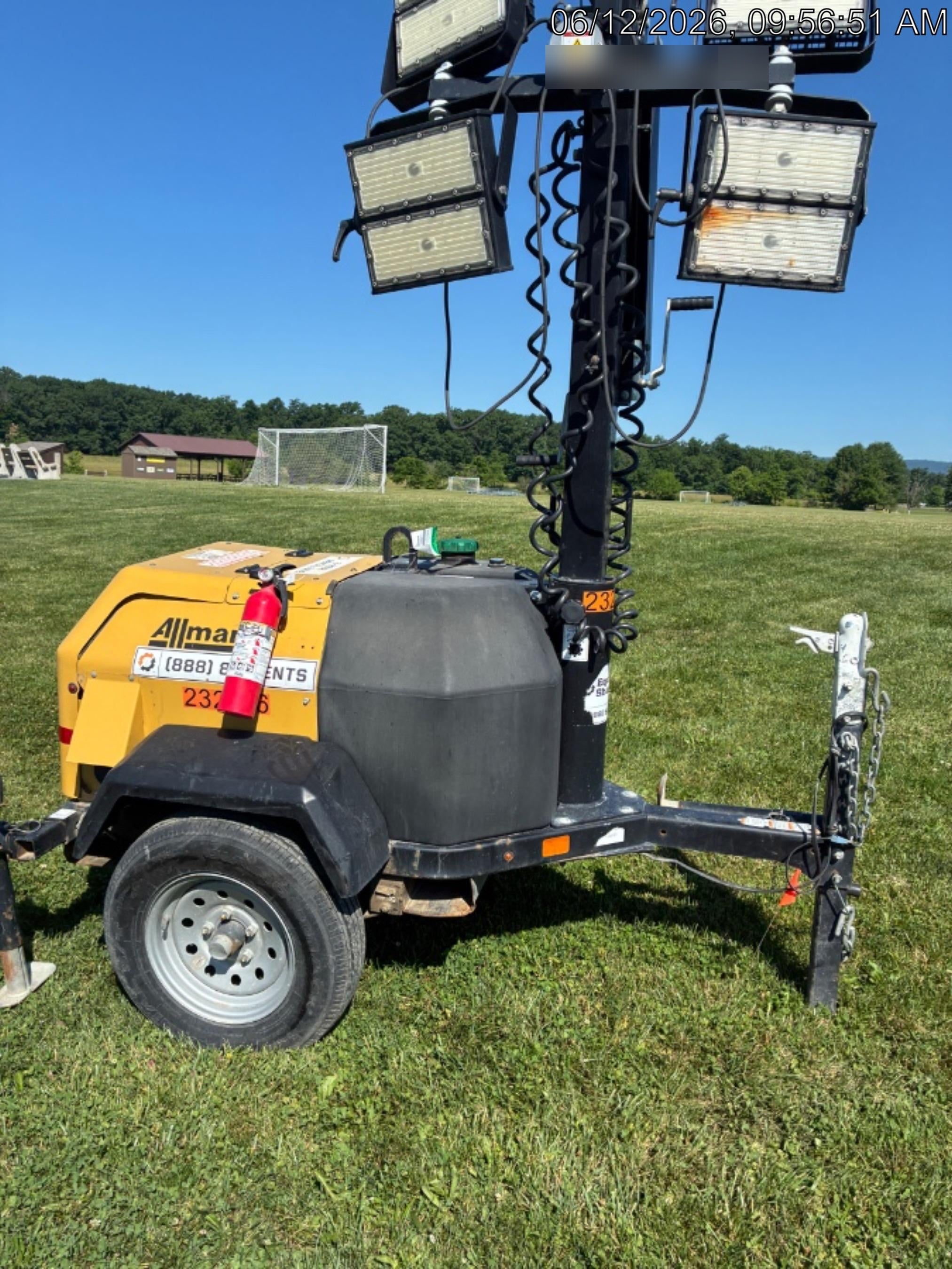 2022 Allmand NLV3GR (4) LED Light Fixture 350W, 23' Vertical Mast, 3kW Prime, Towable, Deep Sea L401, Leveling Jacks, Yanmar T4F 5.8hp