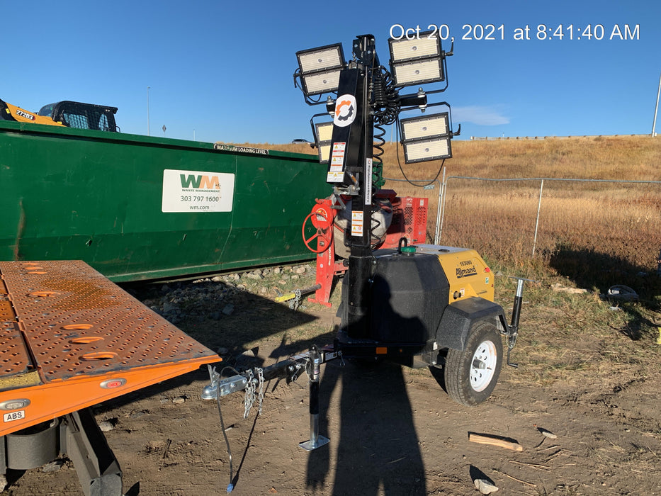 2021 Allmand NLV3GR (4) LED Light Fixture 350W, 23' Vertical Mast, 3kW Prime, Towable, Deep Sea L401, Leveling Jacks, Yanmar T4F 5.8hp