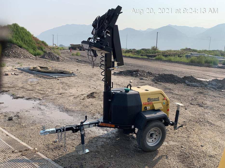 2021 Allmand NLV3GR (4) LED Light Fixture 350W, 23' Vertical Mast, 3kW Prime, Towable, Deep Sea L401, Leveling Jacks, Yanmar T4F 5.8hp