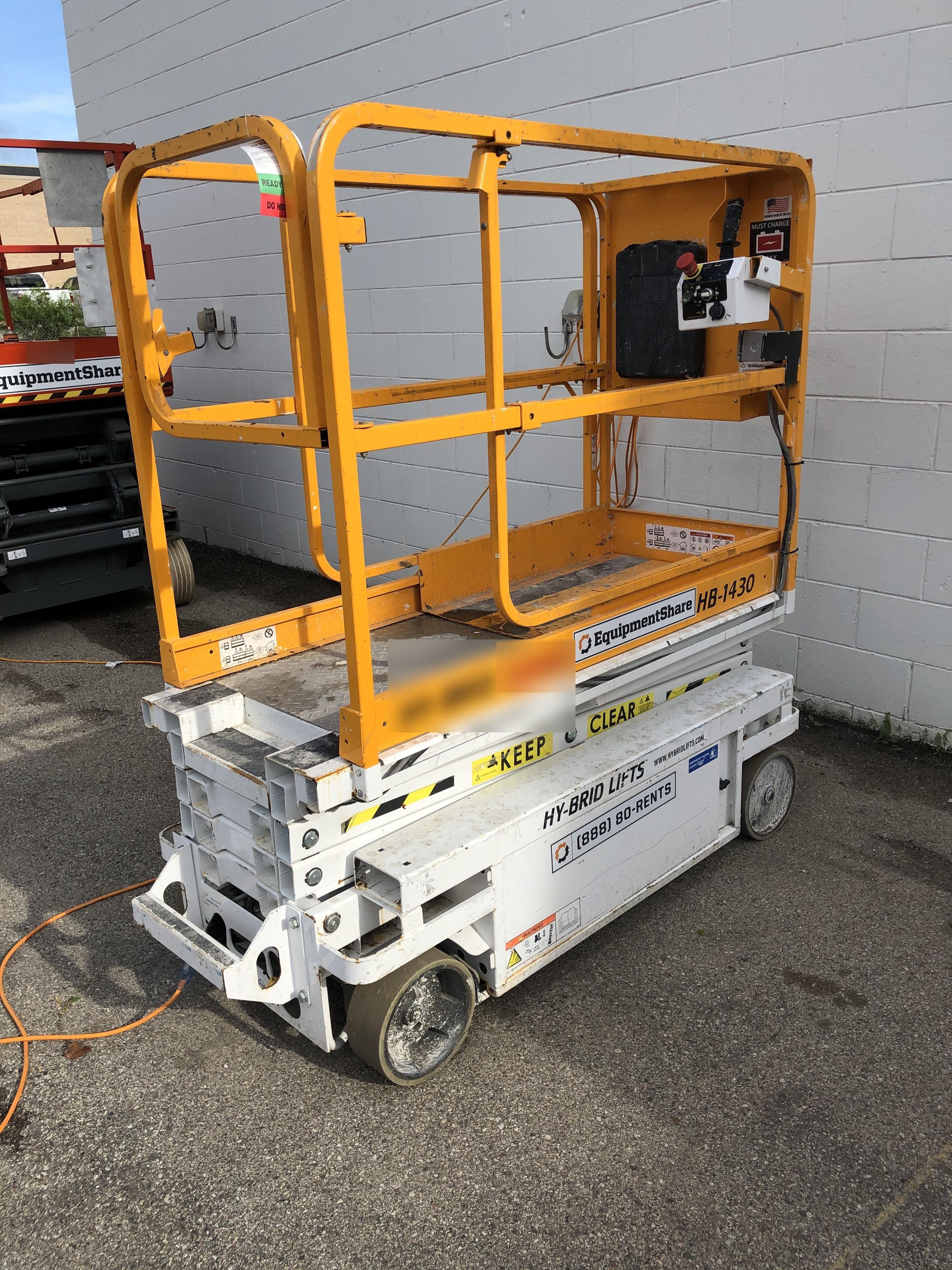 Custom Equipment HB-1430 Hy-Brid Scissor Lift
Platform capacity up to 670 lbs
Working height up to 20 ft
Weighs under 1,700 lbs
Non-marking wheels