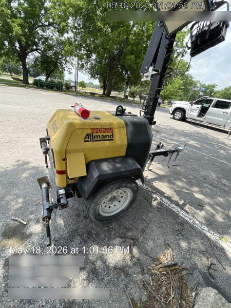 2022 Allmand NLV3GR (4) LED Light Fixture 350W, 23' Vertical Mast, 3kW Prime, Towable, Deep Sea L401, Leveling Jacks, Yanmar T4F 5.8hp