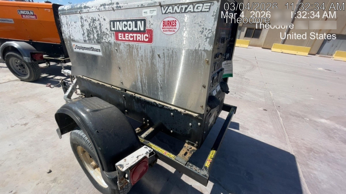 2019 Lincoln Electric Vantage 322 Welder Ready-Pak 3, Two wheel trailer, Fender and Light kit, Cable Rack