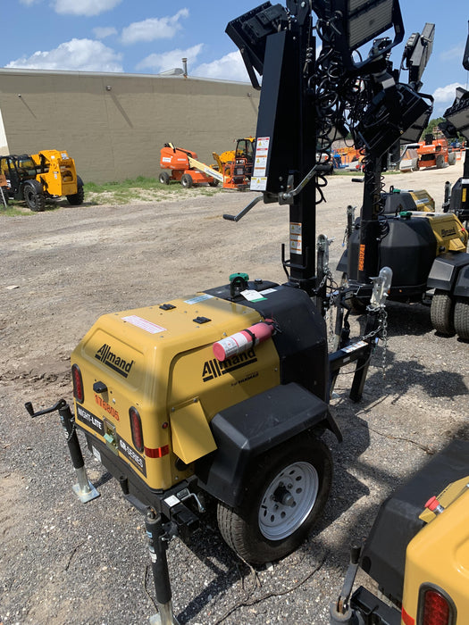 Allmand NLV3GR (4) LED Light Fixture 350W, 23' Vertical Mast, 3kW Prime, Towable, Deep Sea L401, Leveling Jacks, Yanmar T4F 5.8hp