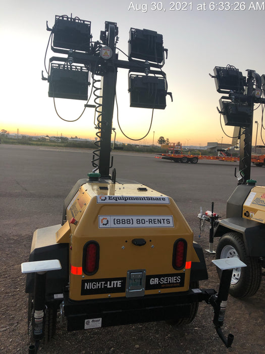 2021 Allmand NLV3GR (4) LED Light Fixture 350W, 23' Vertical Mast, 3kW Prime, Towable, Deep Sea L401, Leveling Jacks, Yanmar T4F 5.8hp