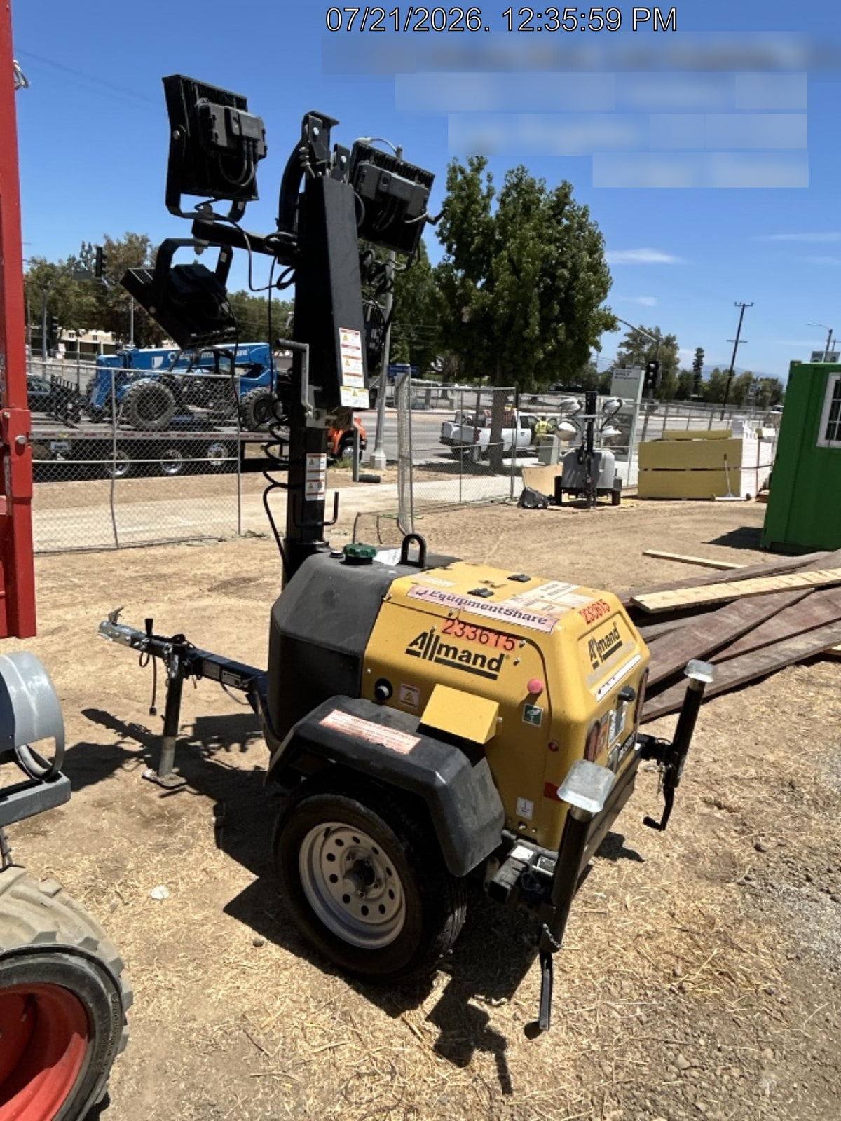 2022 Allmand NLV3GR (4) LED Light Fixture 350W, 23' Vertical Mast, 3kW Prime, Towable, Deep Sea L401, Leveling Jacks, Yanmar T4F 5.8hp