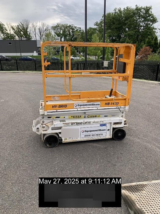 Custom Equipment HB-1430 Hy-Brid Scissor Lift
Platform capacity up to 670 lbs
Working height up to 20 ft
Weighs under 1,700 lbs
Non-marking wheels