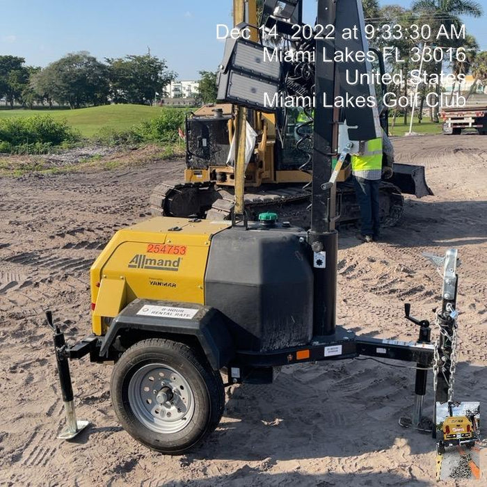 2022 Allmand NLV3GR (4) LED Light Fixture 350W, 23' Vertical Mast, 3kW Prime, Towable, ES Decals, T3