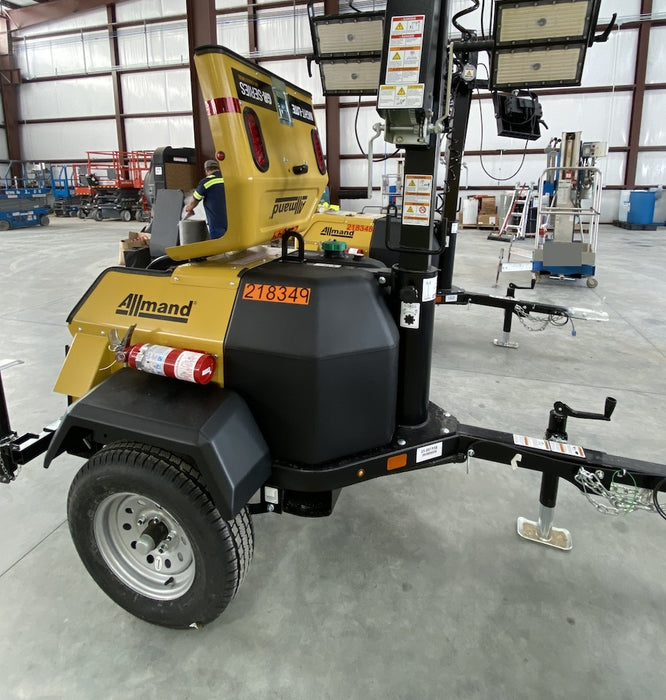 2022 Allmand NLV3GR (4) LED Light Fixture 350W, 23' Vertical Mast, 3kW Prime, Towable, Deep Sea L401, Leveling Jacks, Yanmar T4F 5.8hp