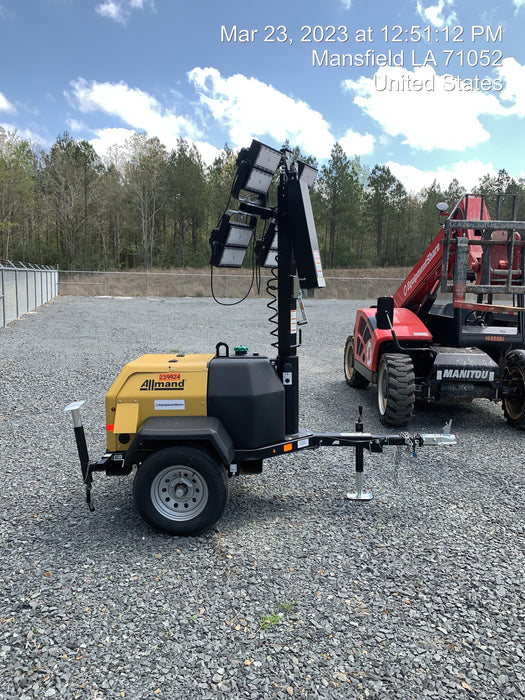 2022 Allmand NLV3GR (4) LED Light Fixture 350W, 23' Vertical Mast, 3kW Prime, Towable, Deep Sea L401, Leveling Jacks, Yanmar T4F 5.8hp