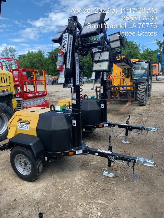 2022 Allmand NLV3GR (4) LED Light Fixture 350W, 23' Vertical Mast, 3kW Prime, Towable, Deep Sea L401, Leveling Jacks, Yanmar T4F 5.8hp