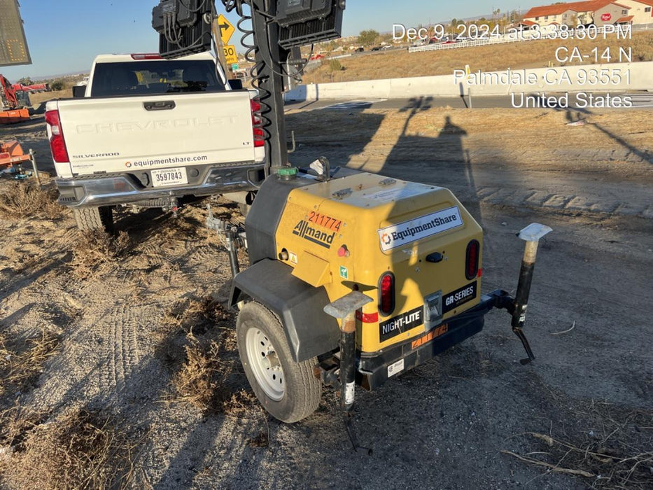 2022 Allmand NLV3GR (4) LED Light Fixture 350W, 23' Vertical Mast, 3kW Prime, Towable, Deep Sea L401, Leveling Jacks, Yanmar T4F 5.8hp