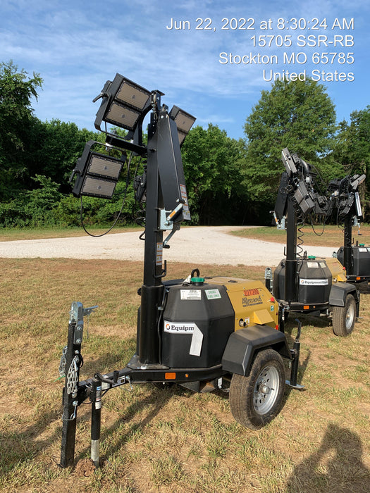 2022 Allmand NLV3GR (4) LED Light Fixture 350W, 23' Vertical Mast, 3kW Prime, Towable, Deep Sea L401, Leveling Jacks, Yanmar T4F 5.8hp