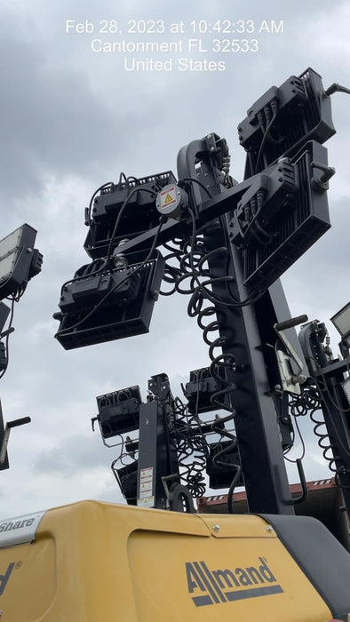 2022 Allmand NLV3GR (4) LED Light Fixture 350W, 23' Vertical Mast, 3kW Prime, Towable, Deep Sea L401, Leveling Jacks, Yanmar T4F 5.8hp