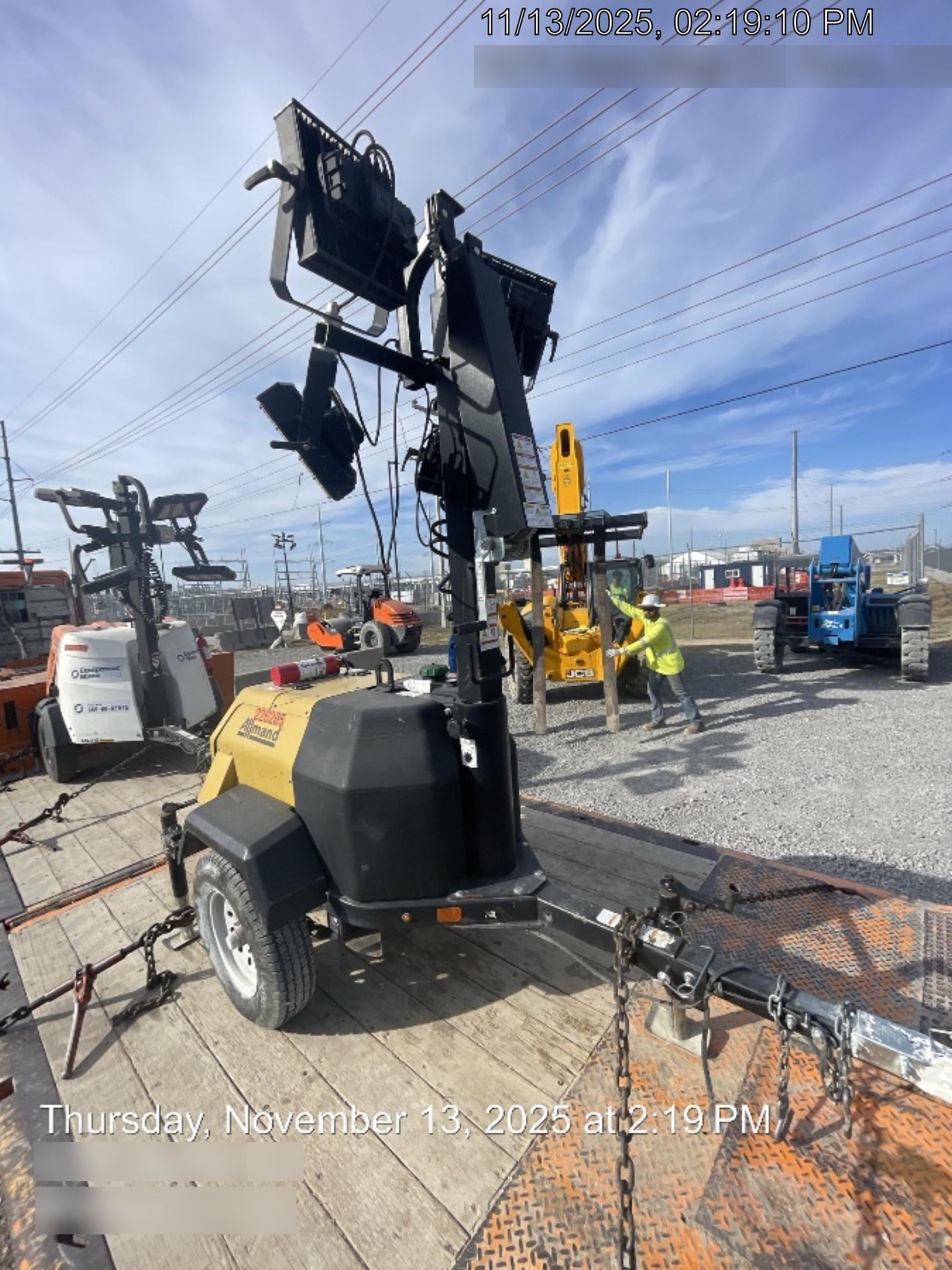2022 Allmand NLV3GR (4) LED Light Fixture 350W, 23' Vertical Mast, 3kW Prime, Towable, Deep Sea L401, Leveling Jacks, Yanmar T4F 5.8hp