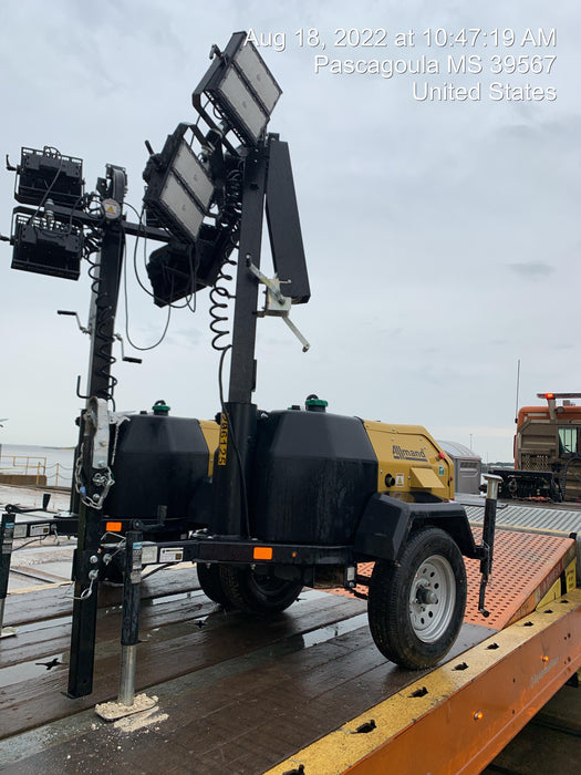 2022 Allmand NLV3GR (4) LED Light Fixture 350W, 23' Vertical Mast, 3kW Prime, Towable, Deep Sea L401, Leveling Jacks, Yanmar T4F 5.8hp