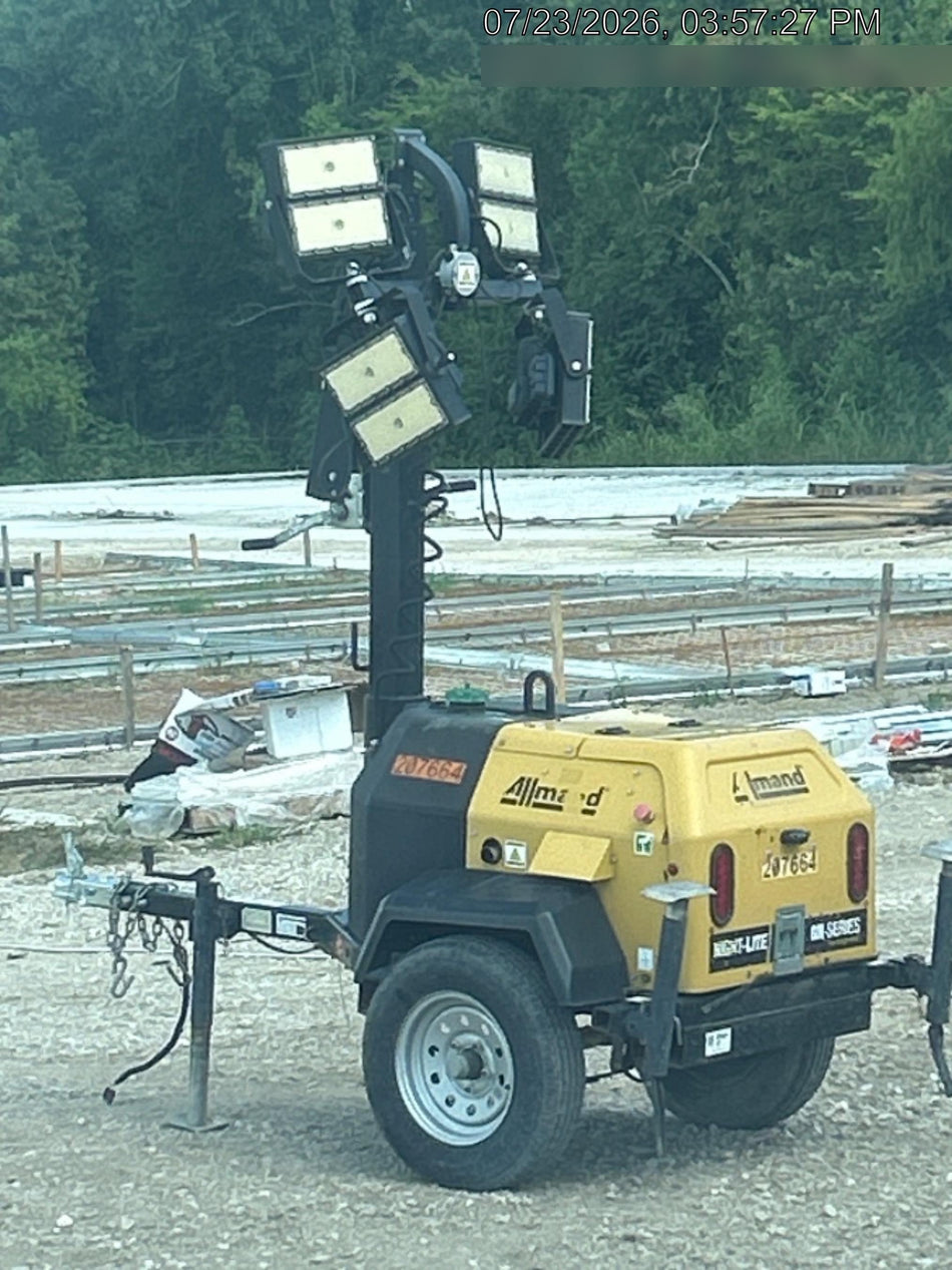 2022 Allmand NLV3GR (4) LED Light Fixture 350W, 23' Vertical Mast, 3kW Prime, Towable, Deep Sea L401, Leveling Jacks, Yanmar T4F 5.8hp